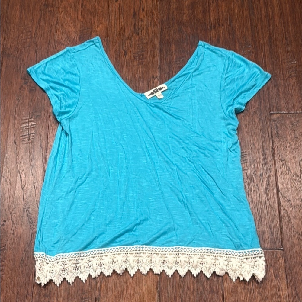 Medium Asymmetrical Blue Cap Sleeve Tee - Picture 9 of 9
